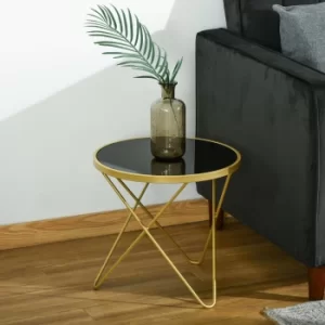Image of HOMCOM Tempered Glass Coffee Table Accent Side End Table with Golden Steel Legs for Living Room, Bedroom, No Assembly Required, 43cm x 43cm x 40cm