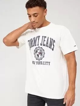 Image of Tommy Jeans College Logo T-Shirt - Ancient White, Ancient White, Size L, Men