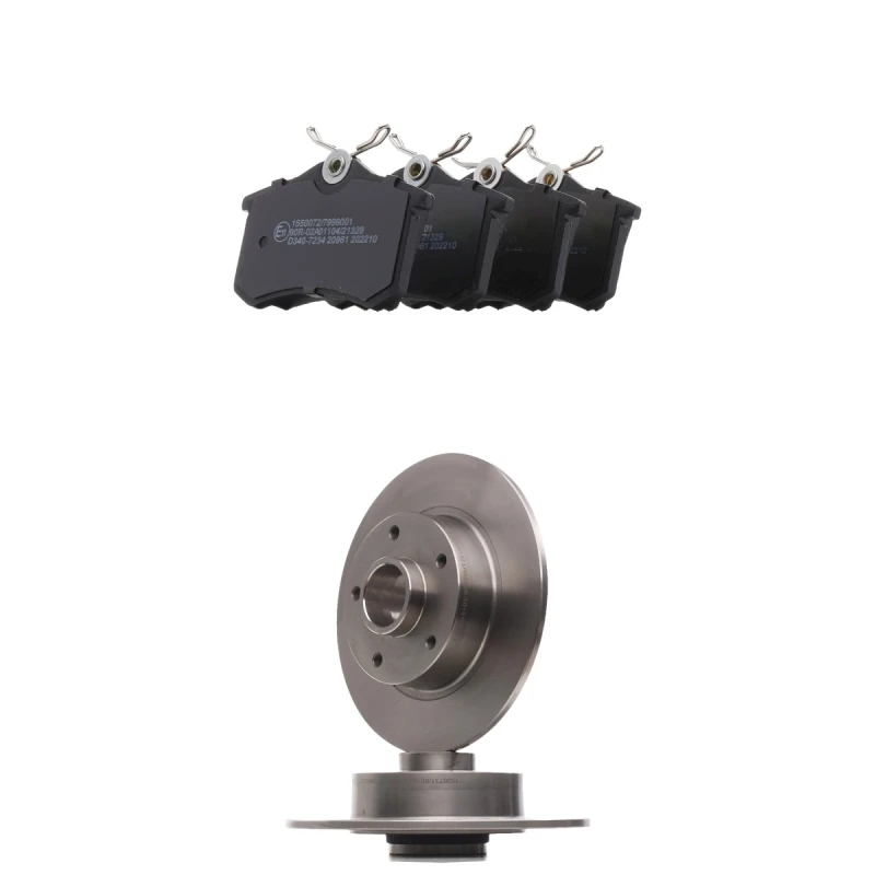 Image of RIDEX 3405B1842 Brake disc and pads set Rear Axle, Brake Disc Type: Solid, without integrated wear sensor, without integrated magnetic sensor ring Br