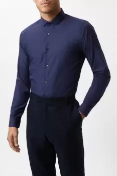 image of Navy Skinny Fit Long Sleeve Easy Iron Shirt