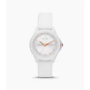 image of Armani Exchange Womens Three-Hand Silicone Watch - White