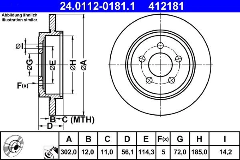Image of ATE 24.0112-0181.1 Brake disc solid, Coated Brake Disc (82)