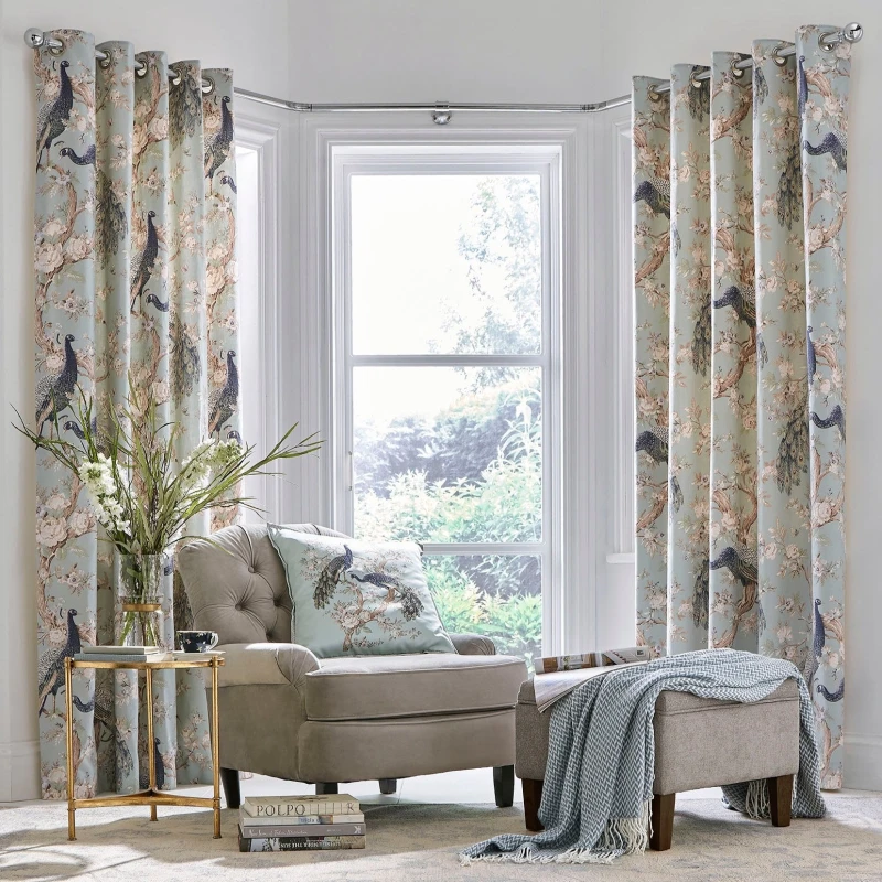 Image of Laura Ashley Belvedere Ready Made Eyelet Curtains Duckegg