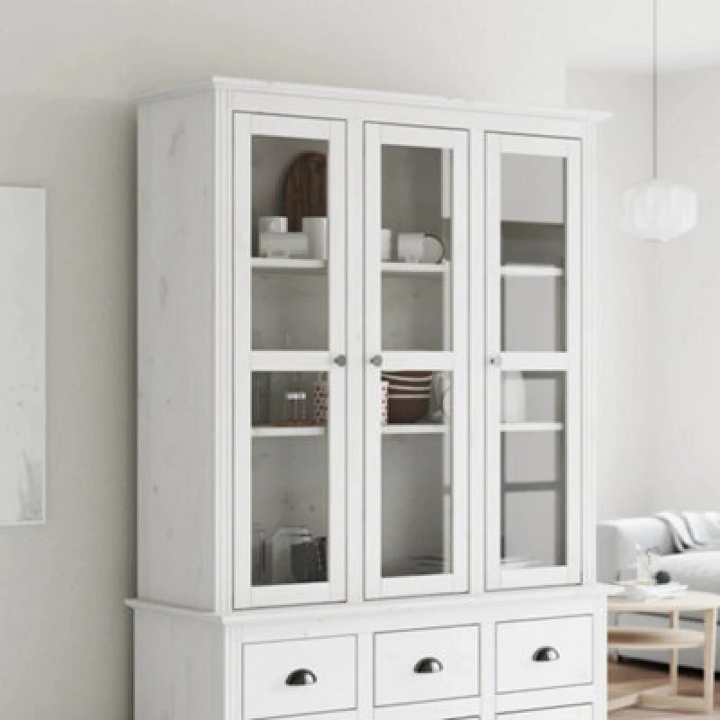 Image of Vidaxl Cabinet With Glass Doors Bodo White Solid Wood Pine, White 355077