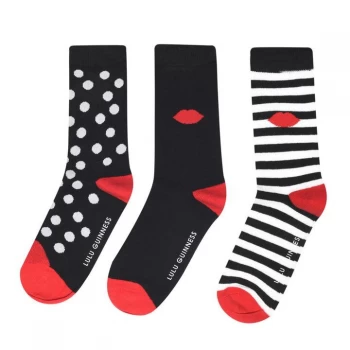 Image of Lulu Guinness Pattern 3 Pack Socks - Black Multi