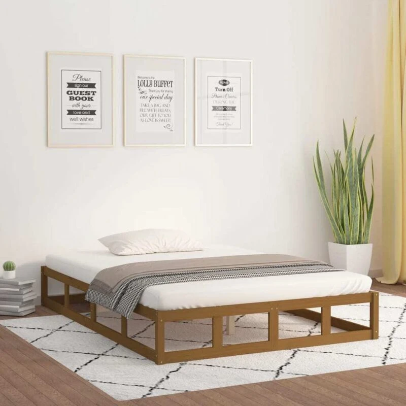 Image of Vidaxl Bed Frame Honey Brown 200X200 Cm Solid Wood, Brown 820819
