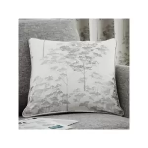 image of Curtina Elmwood Floral Print Filled Cushion, Silver, 43 x 43 Cm