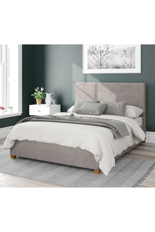 Image of Aspire Aspire Garland Upholstered Ottoman Storage Bed, Plush Velvet Fabric in Silver Size: Single Silver Single Unisex 5057632180582