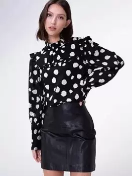 Image of Aligne Gaura Spot Ruffle Detail Top - Black/White Spot