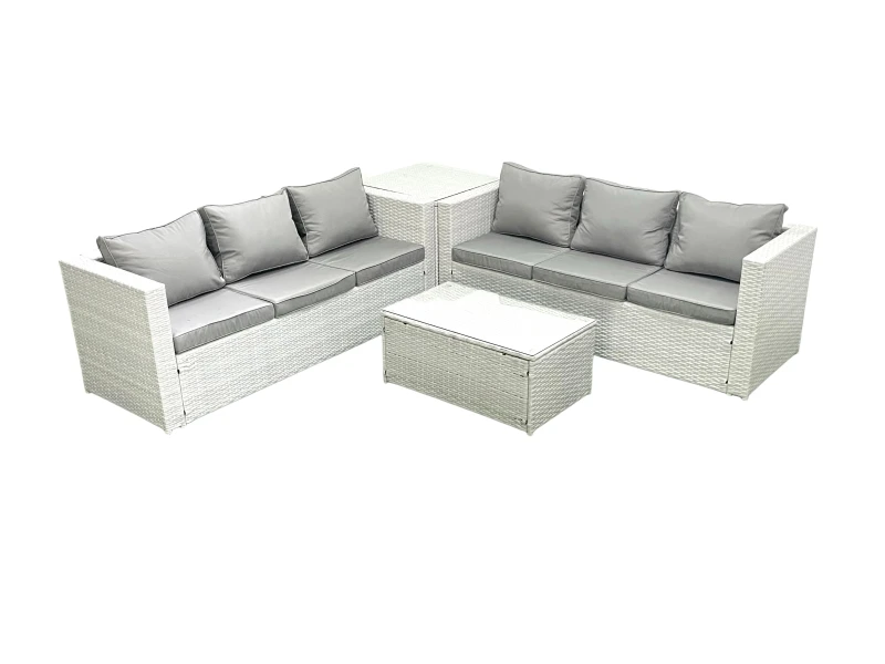 Image of Fimous Garden Outdoor PE Rattan Furniture Set 6 Seater Rattan Garden Sofa Set with Side Table Light Grey Mixed Light Grey