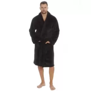 image of Pierre Roche Mens Kingsize Flannel Fleece Robe (4XL) (Black)