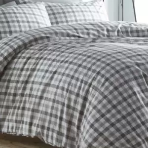 image of Home Gingham Check Grey Single Duvet Cover Set Woven Chequered Bedding Bed Set Bed Linen - Grey - Portfolio