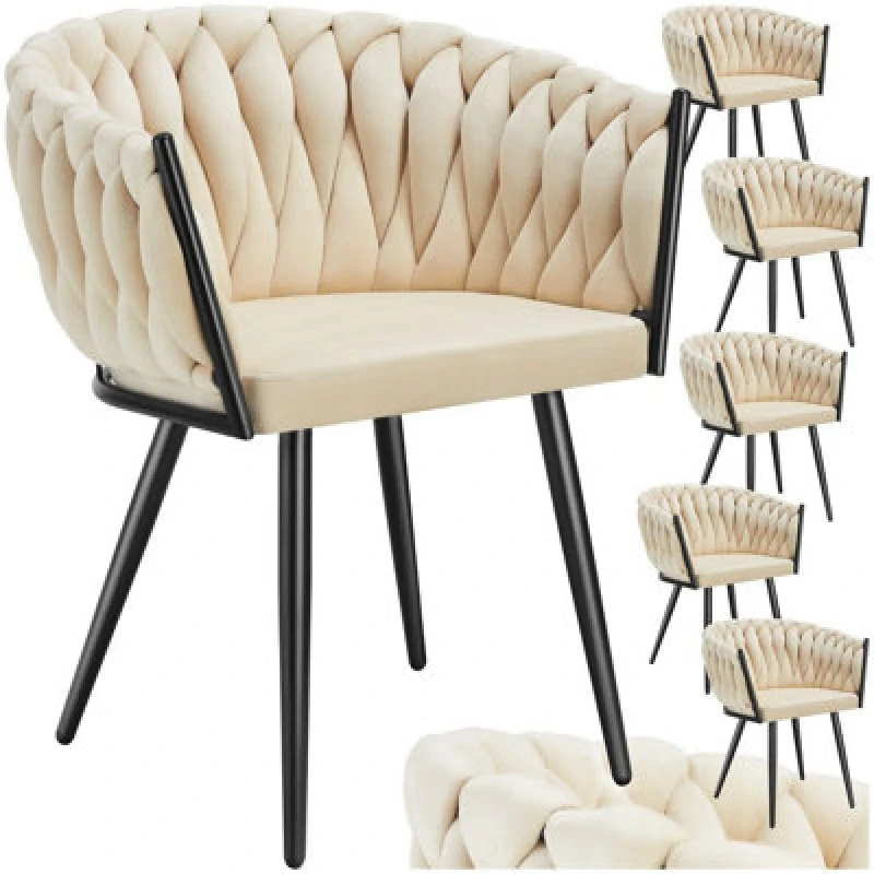Image of Tectake Set Of 6 Dining Chair Astano - Padded, Velvet, Knot Design, Continuous Backrest - Sand
