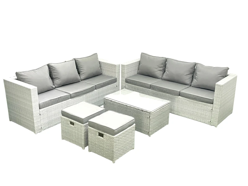 Image of Fimous Garden Outdoor PE Rattan Furniture Set 8 Seater Rattan Garden Sofa Set with 2 Small Footstool Light Grey Mixed Light Grey