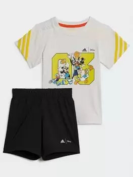 Image of adidas Disney Toddler Boys Mickey Mouse Short & Tee Set - White/Black, Size 3-4 Years