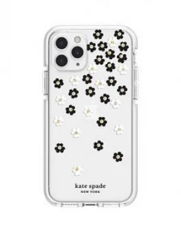 image of Kate Spade New York New York Defensive Hardshell Case For iPhone 11 Pro - Scattered Flowers Black/White/Gold Gems/Clear/White Bumper