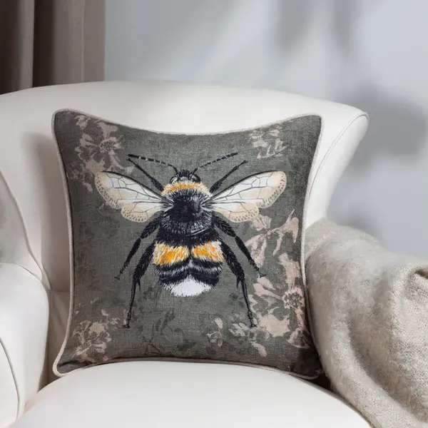 image of Avebury Bee Cushion Sage, Sage / 43 x 43cm / Polyester Filled