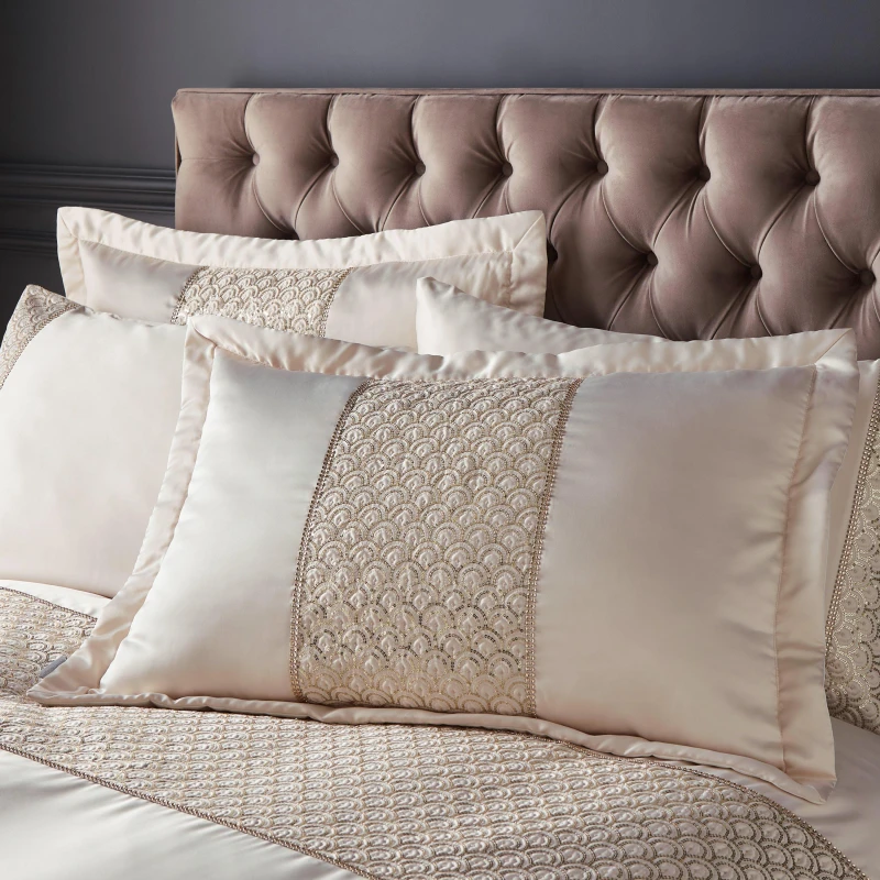 Image of Catherine Lansfield Catherine Lansfield 'Deco Sequin' Quilted Pillow Sham Pair in Gold Size: Standard Pillow Case Gold Standard Pillow Case Unisex 5