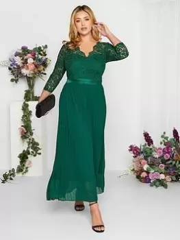 Image of Yours Occasion Lace Wrap Pleat Maxi Dress, Green, Size 18, Women