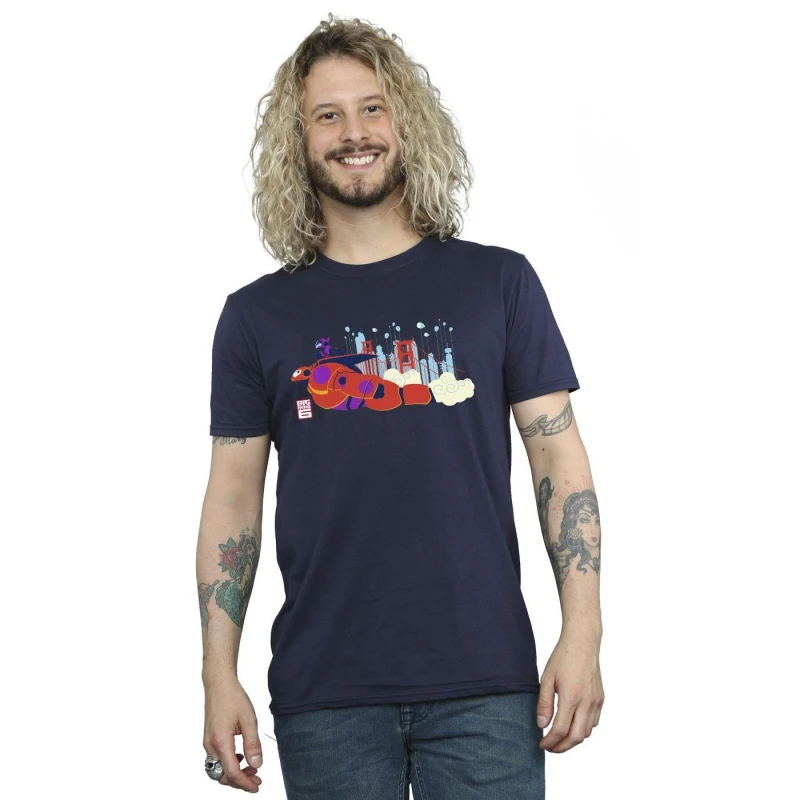 Image of Disney Men Big Hero 6 Baymax Hiro Bridge T-Shirt in Navy Size: Small Navy S Male 5059934875920