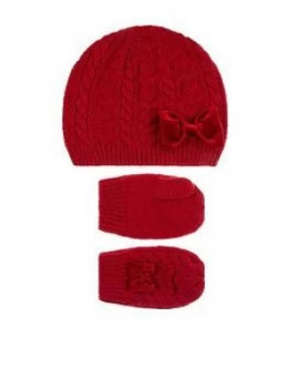 Image of Monsoon Baby Girls Ruby Beanie & Mitten Set - Red, Size 1-3 Years