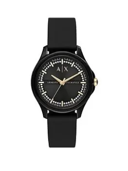 image of Armani Exchange Ladies Watch & Bracelet Set Black Silicone, Black, Women