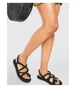 Image of Boohoo Crossover Front Rope Sandals - Black, Size 5, Women