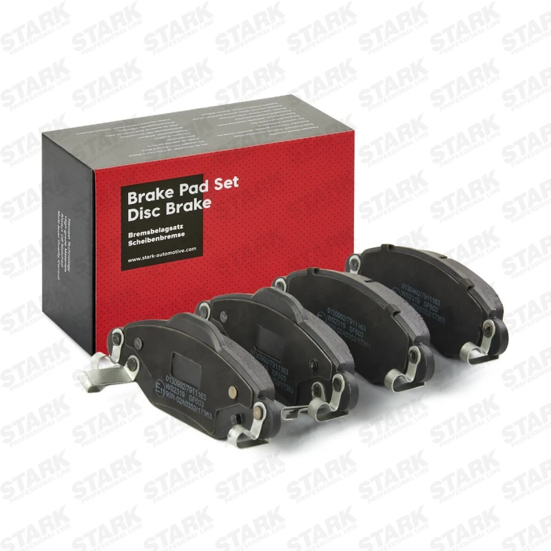 Image of STARK SKBP-0011214 Brake pad set Front Axle, with acoustic wear warning, with anti-squeak plate Brake Pad Set,disc brake (402)