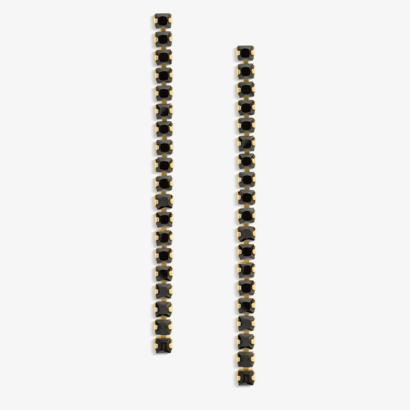 Image of Inicio Gold Plated And Jet Plated Linear Drop Earrings - Gift Pouch Gold
