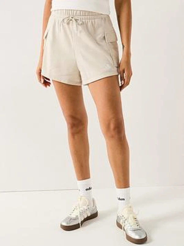 Image of Adidas Womens cargo pocket shorts adidas Essentials Small Logo Feelcozy Beige Female XS