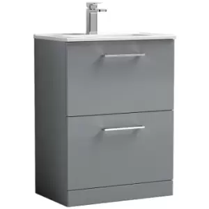 Image of Arno Gloss Cloud Grey 600mm 2 Drawer Vanity Unit with 18mm Profile Basin - ARN1333B - Cloud Grey - Nuie