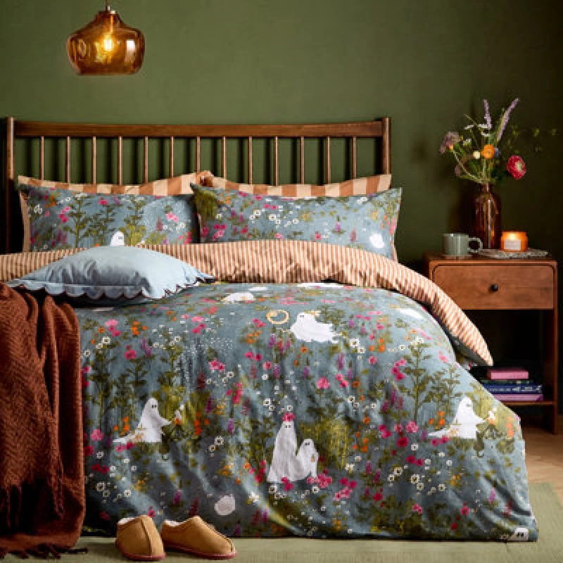Image of furn. Furn Bootanical Forest Reversible Halloween Duvet Cover Set, Multicolour, Super King