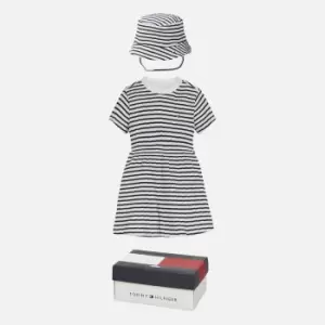 Image of Tommy Hilfiger Baby Stretch Organic Cotton Ribbed-Knit Dress and Hat Gift Set - 12-18 months