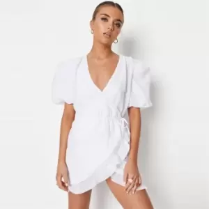 image of Missguided Sleeve Wrap Dress Organza Check - White