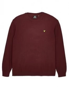 Image of Lyle & Scott Big & Tall Crew Neck Cotton Merino Jumper - Burgundy , Burgundy, Size 2XL, Men