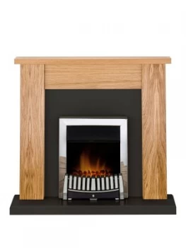 Image of Adam Fire Surrounds New England Fireplace Suite In Oak And Black With Elise Electric Fire In Chrome