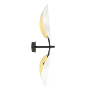 image of Vene Black DesignerWall Lamp with White, Gold Fabric Shades, 2x E14