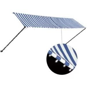 image of Retractable Awning with LED 400x150cm Blue and White Vidaxl Blue