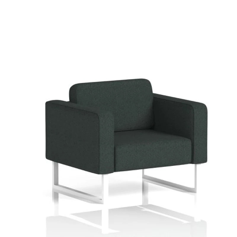 Image of Brixworth Office Armchair with White Legs in Rivet Fabric - Charcoal
