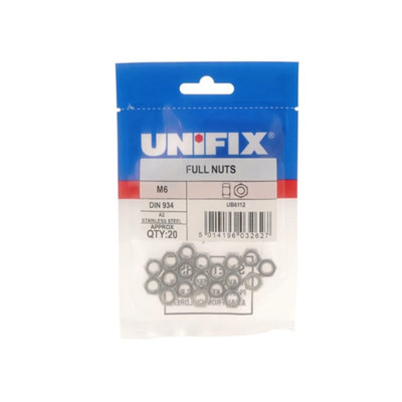 Image of Unifix A2-304 St/st Full Nuts M6 X 1.00 - Bag Of 20