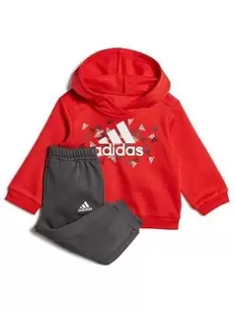 Image of adidas Favourites Toddler Boys Badge Of Sport Graphic Overhead Hoody And Jogger Set, Bright Red, Size 3-4 Years