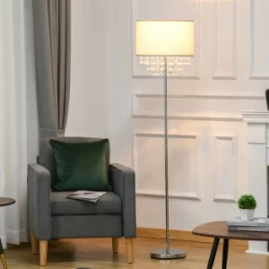 Image of Steel Floor Lamp with Crystal Pendant Fabric Shade, none