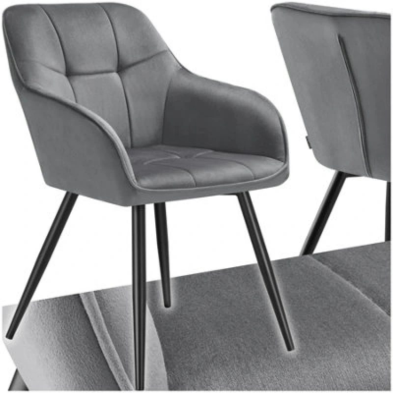 Image of Tectake 1 Dining Chair Marilyn - Velvet Look, Quilted Pattern - Grey/black