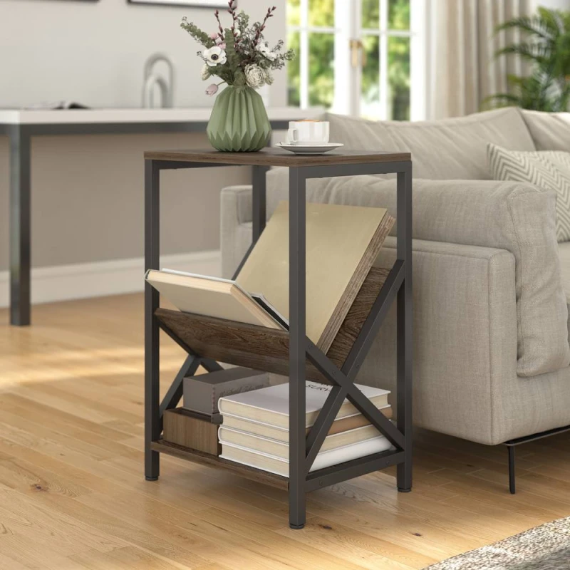 Image of HOMCOM Narrow Side Table, End Table with 3-Tier Storage for Living Room in Light Oak Size: 40cm x 30cm Light Oak Unisex 40cm x 30 cm