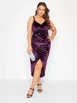 Image of Yours Velvet Wrap Dress - Purple, Purple, Size 16, Women