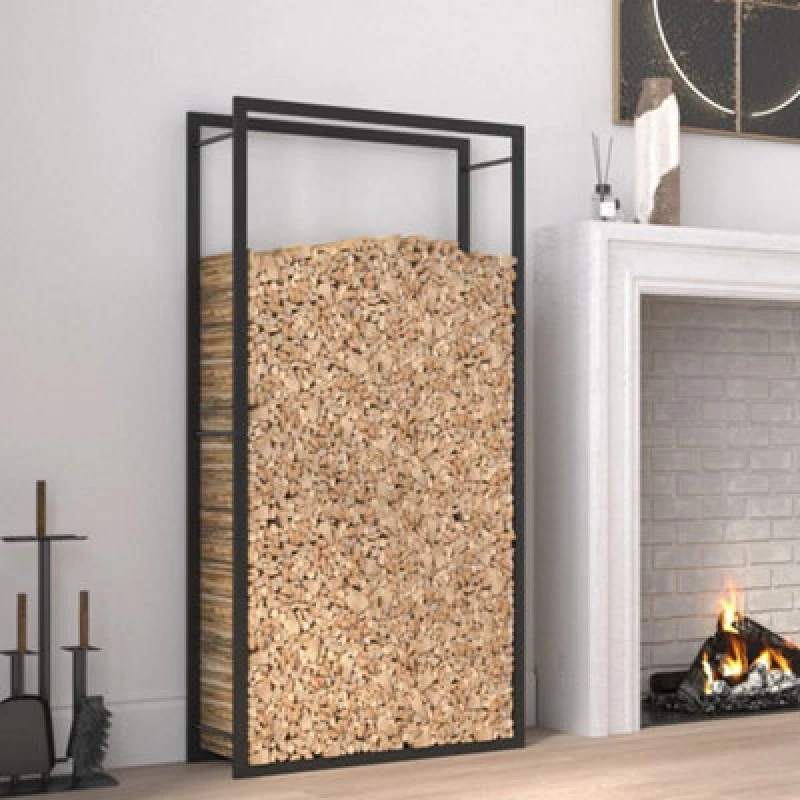 Image of vidaXL Firewood Rack Matt Black 80x28x154cm Steel, Black 350308
