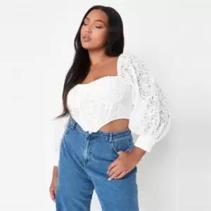 image of Missguided Cornelli Lace Puff Sleeve Corset - White