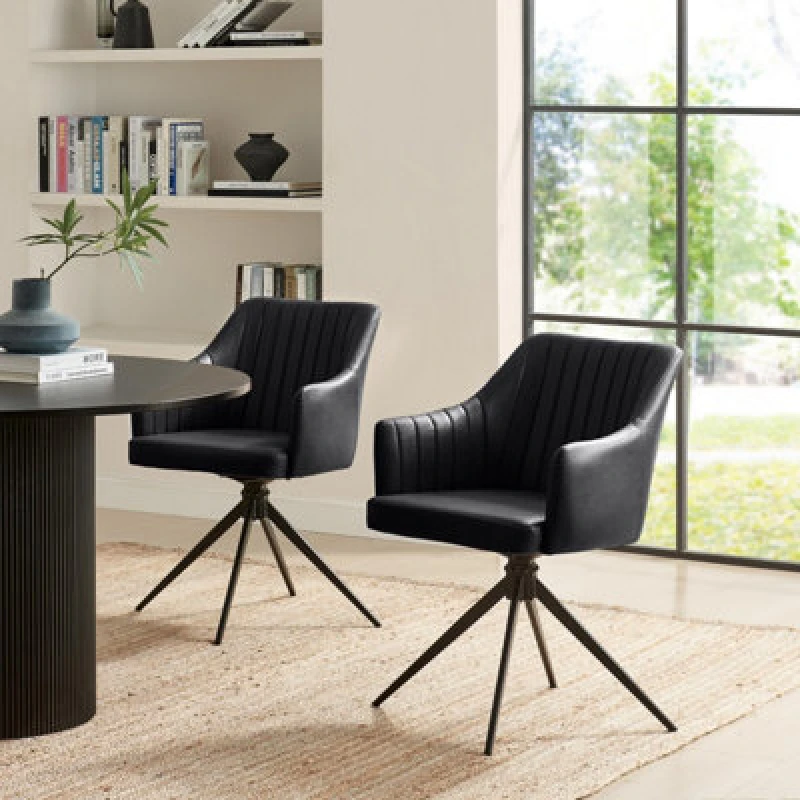 Image of FurnitureboxUK FurnitureboxUK 2x Calla Black Faux Leather Swivel Dining Chairs Black One Size Unisex 5056784312773