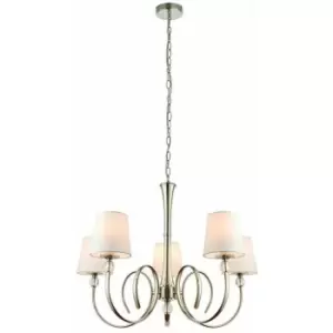 image of Luxury Hanging Ceiling Pendant Light Bright Nickel White Silk 5 Lamp Chandelier