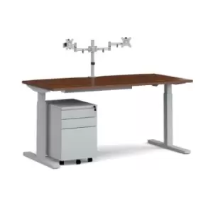 image of Height Adjustable Desk Rectangular Desk Bundle 1600mm Walnut Tops With Silver Frames Elev8 Mono